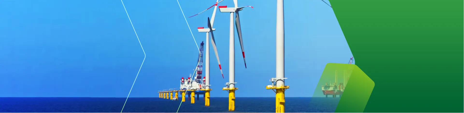Turbinas de energia eólica enfileiradas em alto-mar, ilustrando uma estação de energia eólica offshore.